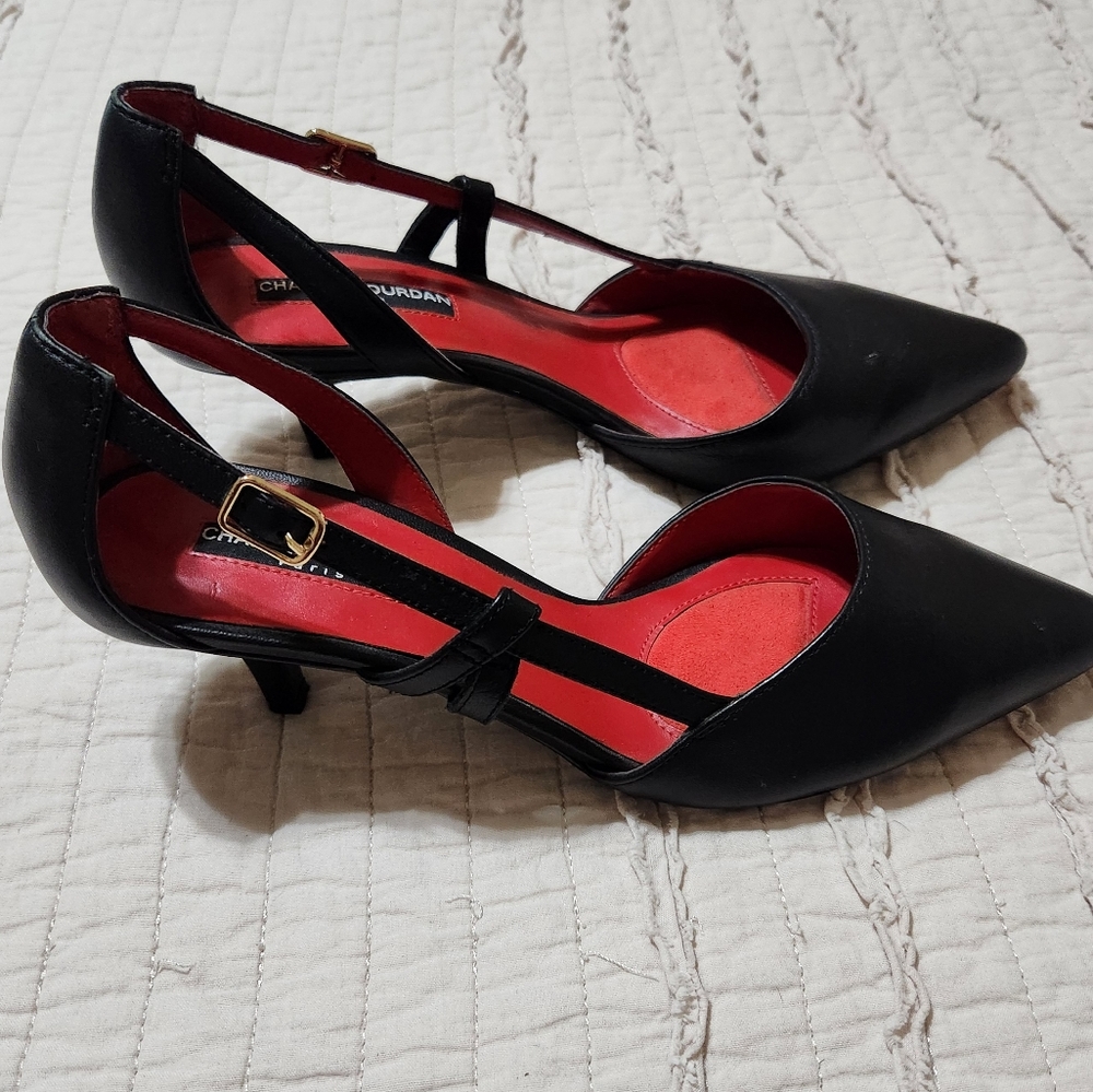 Charles Jourdan Women's Classic Black Heels, Size 7, Black and Red